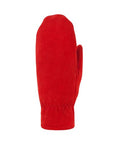 An Auclair red color suede fingermitt with zig-zag elastic gathering at wrist.