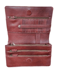 Inside Whiskey color cross body bag showing multiple compartments and card slots