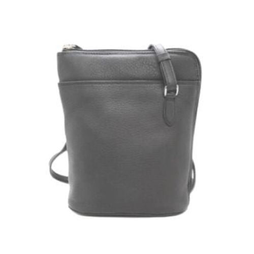 Grey bucket bag by Derek Alexander with an adjustable shoulder strap