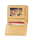 Interior of leather wallet, displaying card slots and ID window. 