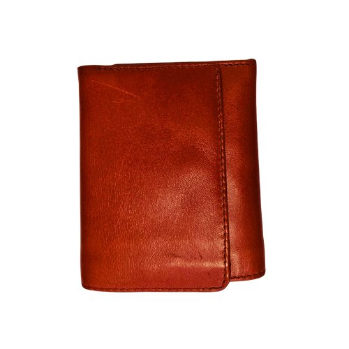 Small, red, leather tri-fold wallet 