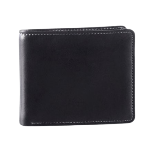 Black leather billfold wallet with light grey stitching