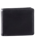 Black leather billfold wallet with light grey stitching