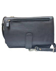 Black Derek Alexander leather bag with a removable shoulder strap and front zip pocket, versatile for day-to-night use.