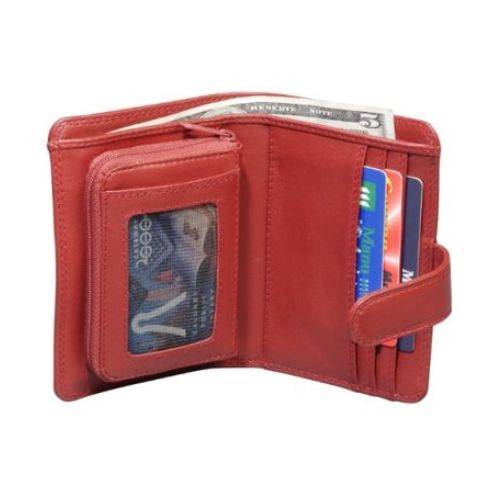 Accordion wallet showcasing ID window, card slots, and cash compartment. 