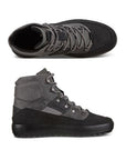 A pair of Ecco sneaker boots with two tone leather uppers, grey laces, and a black outsole. 