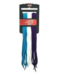 3 pack of round laces, 45" long, with one blue, one white and one purple