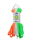 3 pack of round laces, 45" long, neon colors with one orange, one white and one green