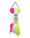 3 pack of round laces, 45" long, neon colors with one pink, one white and one yellow