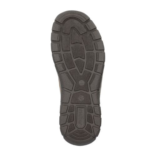 Bottom view of 03601 Sneaker showing durable rubber outsole with geometric tread pattern featuring arch support and slip-resistant design in dark gray color for enhanced grip and stability