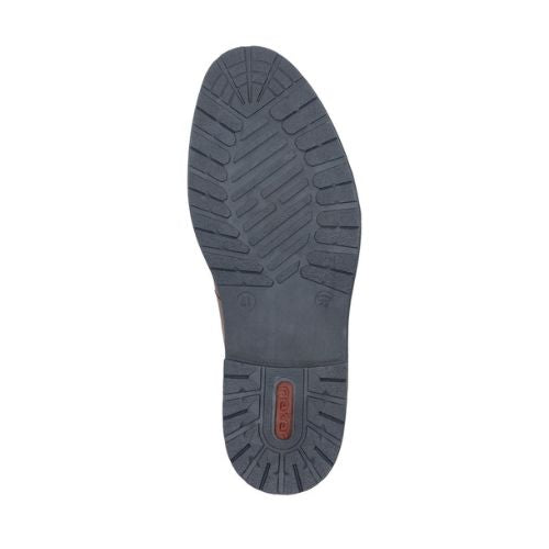 Bottom view of 14612 Dress Boot showing dark grey rubber outsole with chevron-pattern tread design for enhanced grip and durability, featuring branded detail in contrasting color