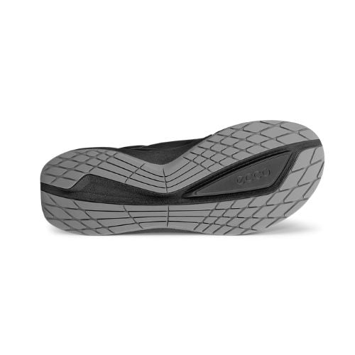 Grey and black textured rubber outsole with Ecco logo centered near the toe. 