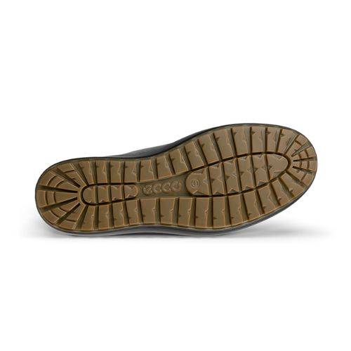 Brown deep tread outsole of boot with Ecco logo in middle.