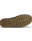 Brown deep tread outsole of boot with Ecco logo in middle.