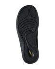 Textured black rubber outsole of the Howser III Slide Clog in Grey. Yellow KEEN logo is at the heel. 