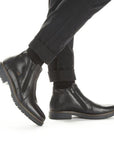 Men's 33160 double zip black leather ankle boots with durable rubber outsole and wool lining.