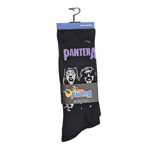 Black socks with Pantera words and the band members silhouettes in package