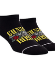 Black ankle socks with Guns n Roses logo in colour.