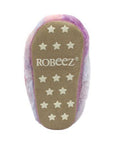 Bottom view of Robeez fluffy light-up slippers with star-patterned sole.