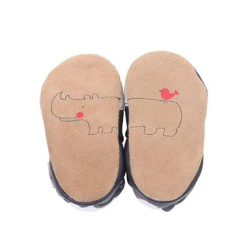 Robeez Soft Sole Shoes - Friends featuring hippo and bird design on suede soles. Ideal for babies and toddlers, promoting balance and growth.