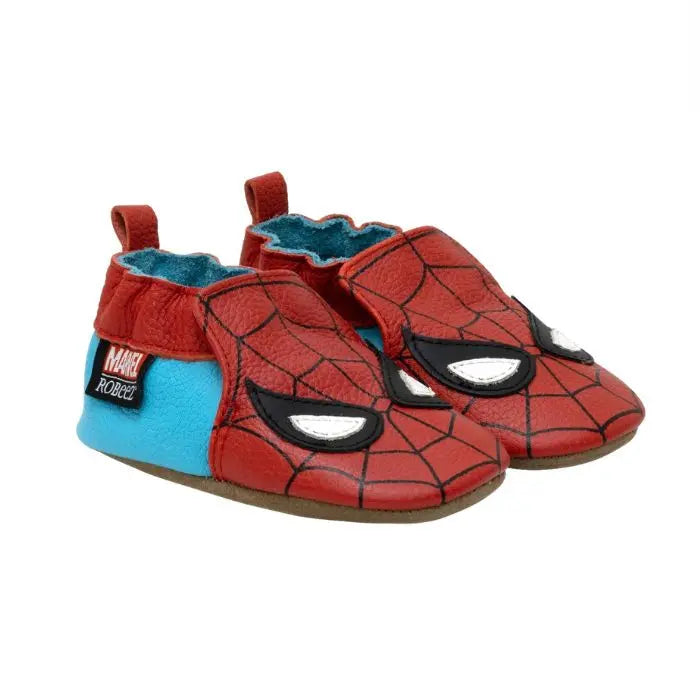 Red and blue Spiderman baby leather shoes.