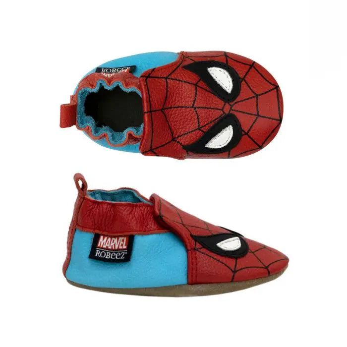 Red and blue Spiderman baby leather shoes.