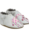 Robeez Soft Sole Shoes - Reach for the Stars in pastel striped design with pink star and polka dot accents, ideal for baby foot development.