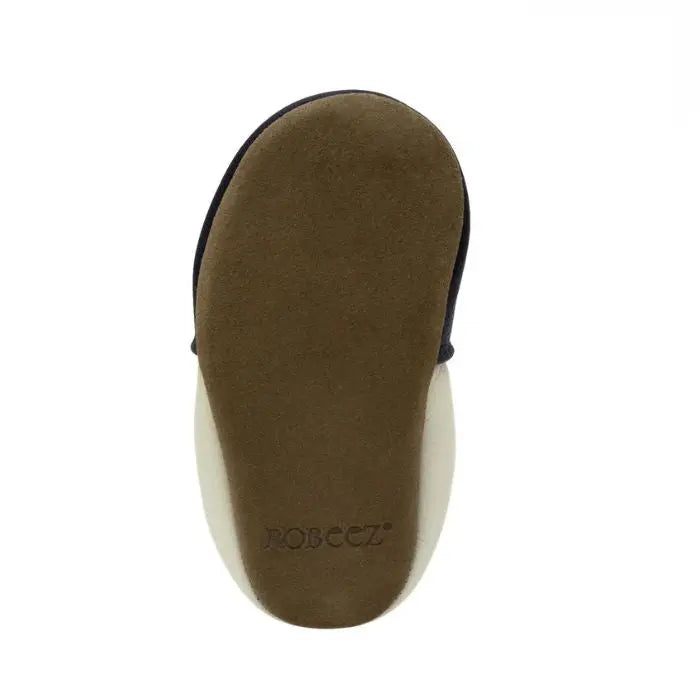 Brown suede outsole with Robeez logo imprinted on heel.