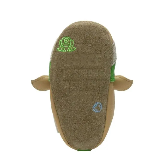 Brown suede leather outsole with "The force is strong with this one" and Robeez logo imprinted on it.