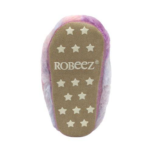 Bottom view of Robeez fluffy light-up slippers with star-patterned sole.