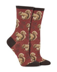 red socks with squirrels and maple leaves