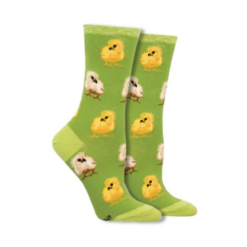 green socks with baby chickens on them