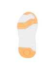 Machine washable sneakers with an orange and white sole, featuring geometric patterns and a comfortable memory foam footbed.