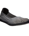 Bernie Mev pewter Catwalk ballet flat with a woven elastic upper and black outsole. 