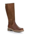 Hudson knee height boot in cognac. Tan brown leather and suede upper with brown outsole. 