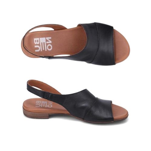 Top and profile view of Tansing sandal in black. 