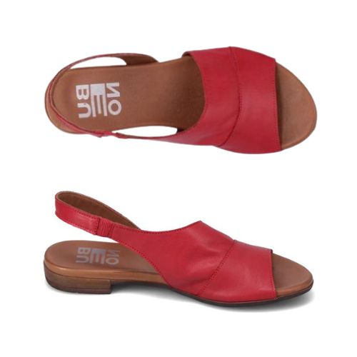 Top and profile view of Tansing sandal in red. 