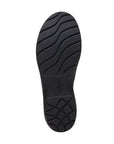 Outsole of Carleigh Ray in navy. Black rubber with Clarks logo. 