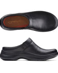 Top and profile view of ClarksPro clog in black. Insole is brown.