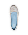 Top view of Acacia flat in floral. Insole and lining are blue leather with Cloud logo visible.