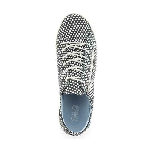 Top view of Aika sneaker in polka. Blue leather insole with Cloud logo is visible.