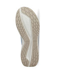 White and beige textured outsole with Ecco logo printed near the toe. 