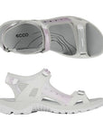 A pair of  Ecco Yucatan all white nubuck sandals with whiter accents on velcro heel, instep and toe straps. Footbed is logoed, midsole and outsole are white.