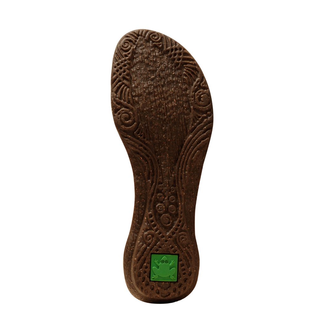 Textured brown rubber outsole with green El Naturalista logo at the heel. 