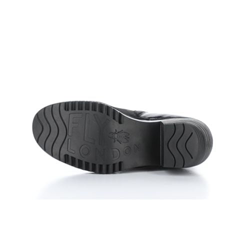 Black rubber outsole with FLY London branding. 