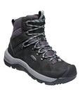 Black ankle-height lace-up boot with grey laces and a grey midsole. Upper is nubuck and mesh, outsole is black rubber. 