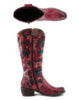 Top and side view of the Rodeoqueen tall boot, displaying the inside zipper and narrow square toe. 