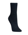 The Womens Weekender Combed Cotton Crew Sock in dark gray features a ribbed texture and reinforced heel, displayed upright against a plain white background.