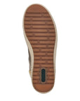 Brown rubber outsole with green Remonte logo on heel.