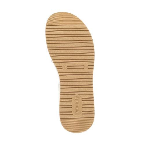 Brown rubber outsole with horizontal grooves and Remonte logo on heel.
